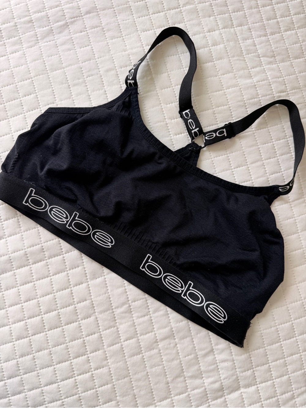 bebe Black Logo Stretch Sports Bralette